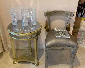 Mirrored Round Side Table and Chair