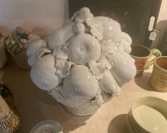 Vintage Large Italian White Terra Cotta Basket of Fruit