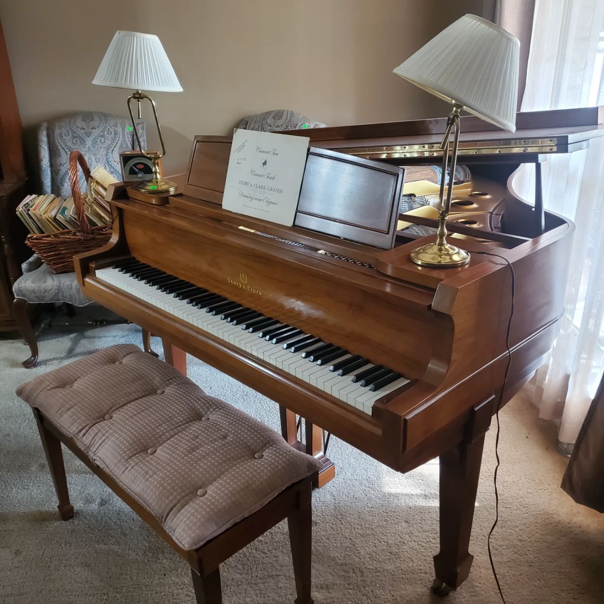 Story & Clark Baby Grand Piano, Piano Lamps, Metronome, Piano Music