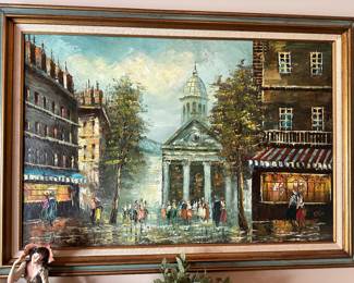Mid-century Parisian Original oil on canvas Painting an original frame Streetscape