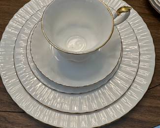 Four place settings of Royal Albert gold rim, China “ValDor”