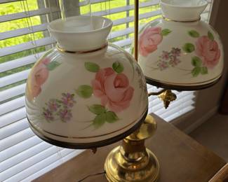 1950s parlor lamp with handpainted shades