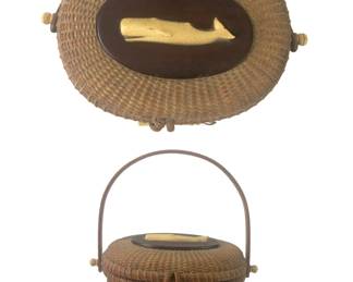 1971 Nantucket Basket Purse With Carved Sperm Whale By Paul Whitten (American, 1909-1997)