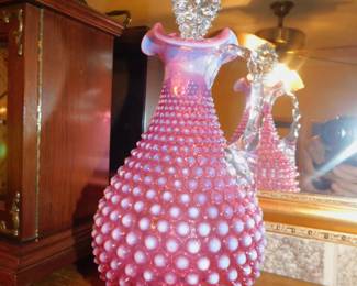Rare Fenton Hobnail Cranberry Glass Decante