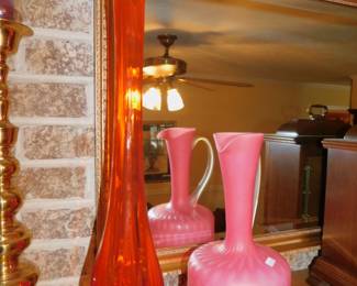 Satin Glass Pitcher & MCM Italian Vase