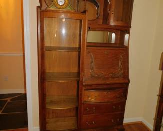 Rare Antique Victorian Curved Glass Secretary Desk