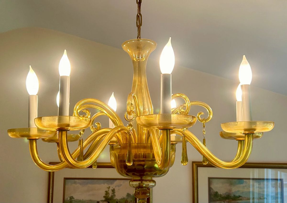 Beautiful glass chandelier- More photos of it below