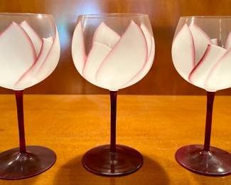 Set of hand painted European wine glasses