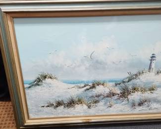 Beautiful seascape in blues
Framed.  Approximately 42X31.