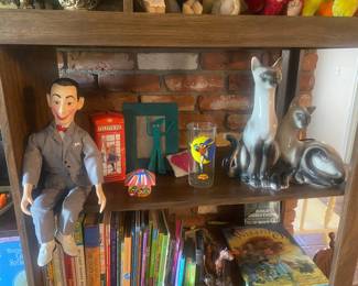 Pee Wee Herman doll, children's books, rare Robin glass from Batman, Gumby, 