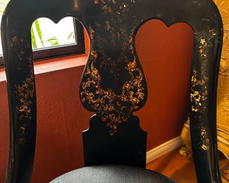 Antique  inlayed mother of pearl and lacquered slipper chairs.