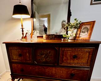 Rare chance to get a set!  hand painted 1930 Grand Rapids chest, end table, and twin beds.  