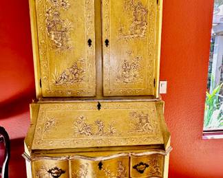 This is a fantastic Chinoisorie bookcase secretary  Great pale yellow color.  Not this bright