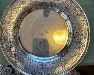 Rare silversmith chased childs plate wth fables. Sterling silver