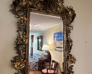 Statement antique Italian Florentine gilt wood mirror 