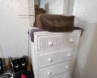 White Wicker Dresser with Mirror