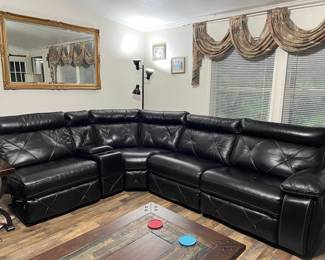 Cindy  Crawford Wilshire Place Home Black Cherry Leather 7 pc Sectional 