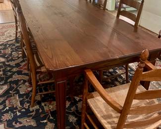 9 foot custom table $500 8 ladderback chairs (2 with arms) $750 TAKE ALL for $1100 