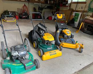 2 mowers and a yard vac