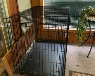 One of several dog cages