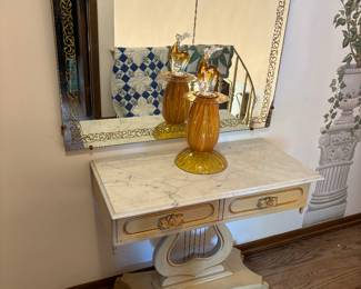Elegant marble top table and mirror