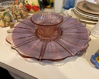 Pink depression glass server