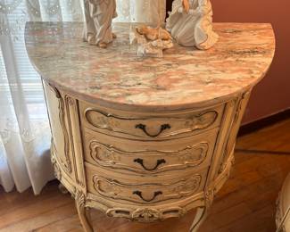 Vintage French marble top half moon table 