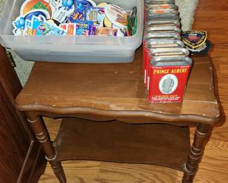 Small Table - Tobacco Tins - Vintage Buttons and Magnets
