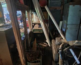 This is the start of the Barn - It's Full - In a digging mood - Here you go!! - What do we see here?? Boxing Ball up High - Back Corner is a Vintage Coke Display Cabinet
