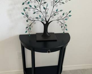 Dark Wood Side Table - Metal Decor Piece