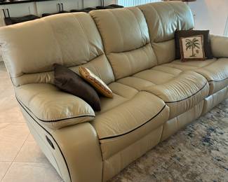 Neutral Sand Color Reclining Sofa, Manual  - Sleek and Comfortable