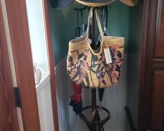 COAT RACK WITH PURSES & HATS