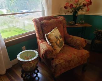 WING BACK CHAIR AND GARDINERE WITH KOI MOTIF