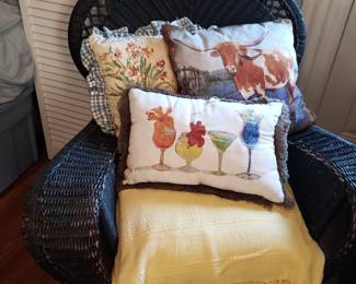 WICKER ARMCHAIR & PILLOWS