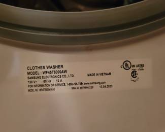 SAMSUNG WF45T6000AW 4.5 cu. ft. Front Load Washer with Vibration Reduction Technology+ in White $640 new......our price $300 stackable with dryer