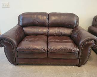 Italian leather Loveseat and matching Chair with nail head trim. $200 LOVESEAT/$150 CHAIR