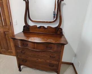 ANTIQUE DRESSER AND MIRROR $100