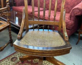 VintageJohnston Mechanism Oak Swivel Caned Seat Office Chair - beautifully restored by Steve Craddock