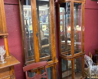 2 Pulaski Curved Glass Curio Cabinets - 6 shelves