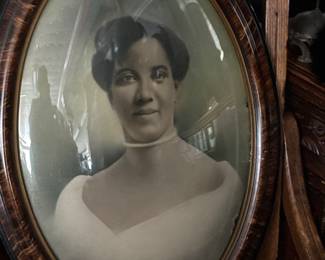Victorian Portrait in Frame with Concave Glass.