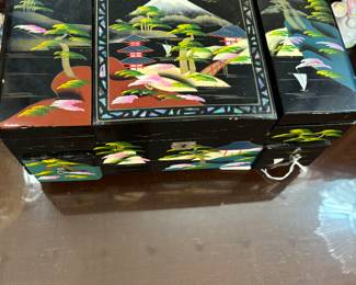 Stunning  Asian Black Lacquer Jewelry box (musical...has key but does not work.