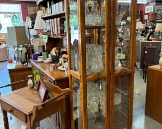 Nice Curio Cabinet with light.  Oak Washstand with towel bars