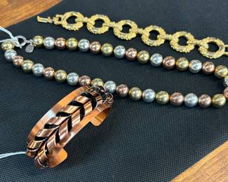 Renoir Copper Bracelet, Trifarai Bead Necklace and Bracelet