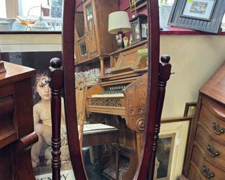 Mahogany Oval Floor Tilt Mirror 