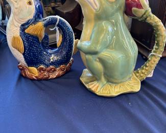 Majolica Fish and Frog Pitchers