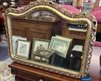 Heavy Beveled Ornate Victorian Mirror with Molding Cord Hanger or wire. 25"X30.5"
