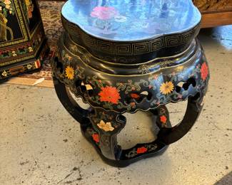 Beijing Gold Inlaid Blossom Lacquer Stool Made in Peoples Republic of China
