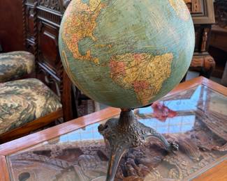 1930's 12" Terrestrial Globe with Iron 3 footed Stand