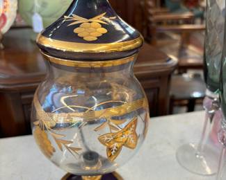 Vintage Bohemian Amber Gold Overlay Candy Dish
