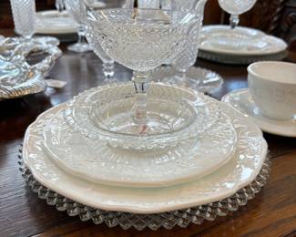 Beautiful Milk Glass and American Beauty Hobnail Mixed to make a beautiful Setting